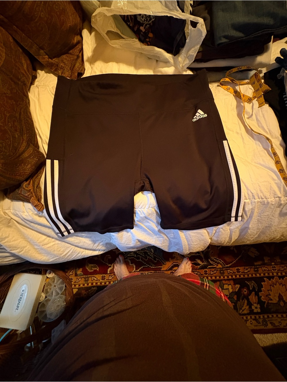 adidas Black Performance Bike Shorts with White Stripes
